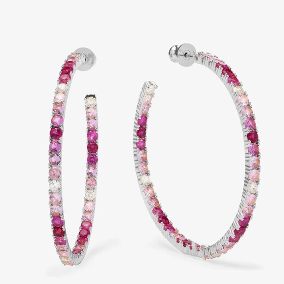 Melinda Maria Elegant Silver and Pink Hoop Earrings - Picture 1 of 5